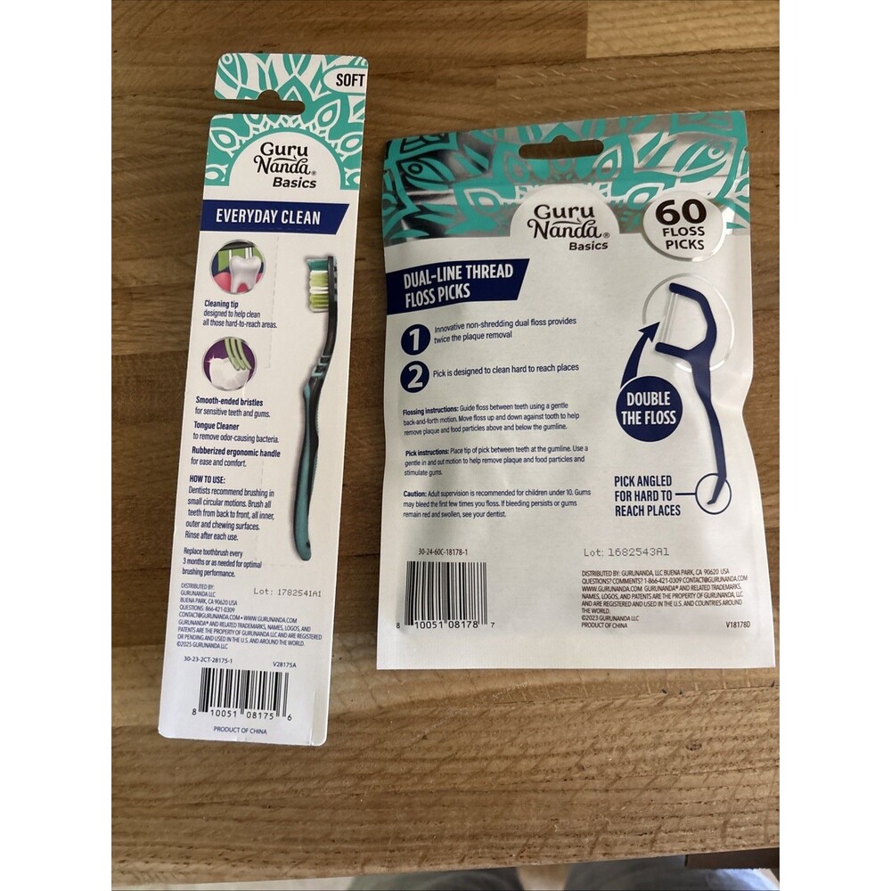 Guru Nanda Set Of 2 Toothbrushes And Dual Lined Thread Floss Picks 60 Floss Pick - Picture 4 of 6